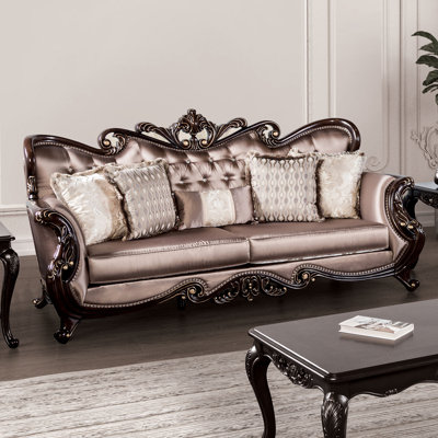 95" W Traditional Sofa, Dark Cherry/Brown