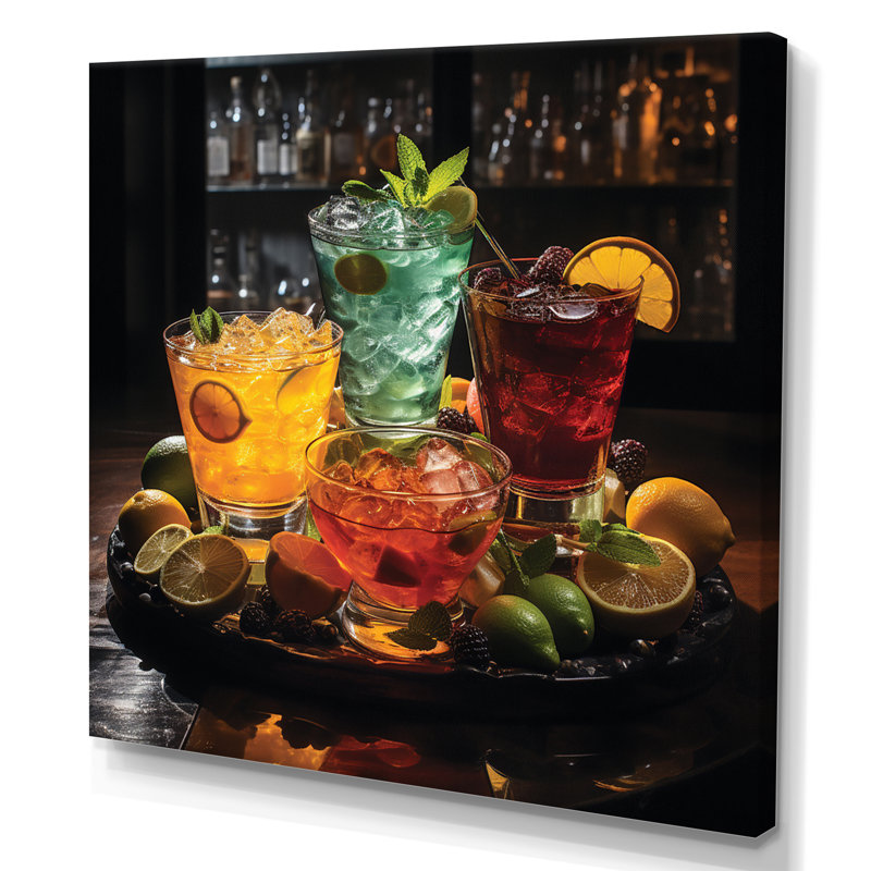 «Cocktail Impression I» - Art mural cocktails, H 24 po x l 24 po x P 1 po, Toile tendue
