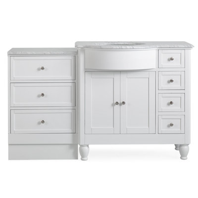 58" White Bathroom Vanity Single Left Side Sink Cabinet Marble Top