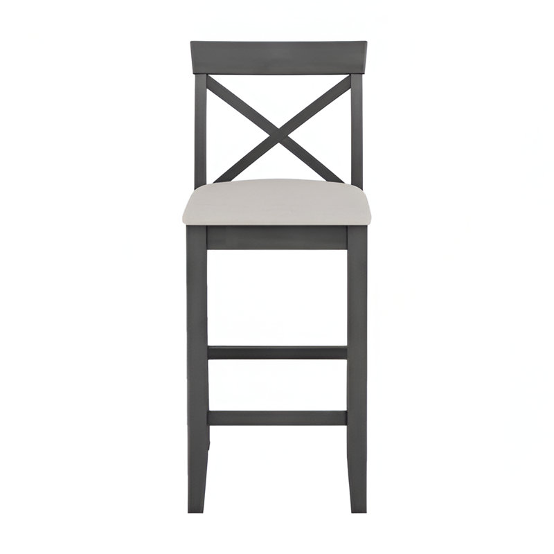Ensemble de salle à manger 3 pièces à hauteur de bar rectangulaire en bois avec chaises rembourrées, Gris