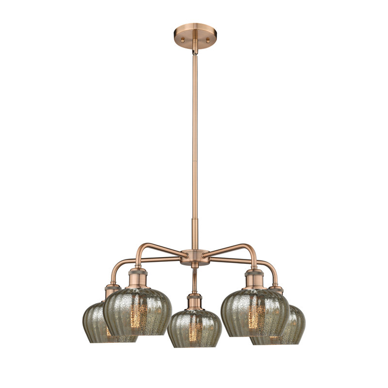 Lustre bol 5 lumières Calnie, Cuivre antique, Mercurisé