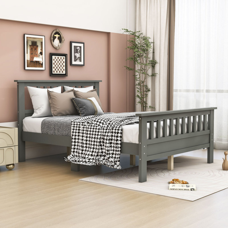 Lit plateforme en bois avec tête de lit et pied de lit Dwarozh, Blanc, Complète