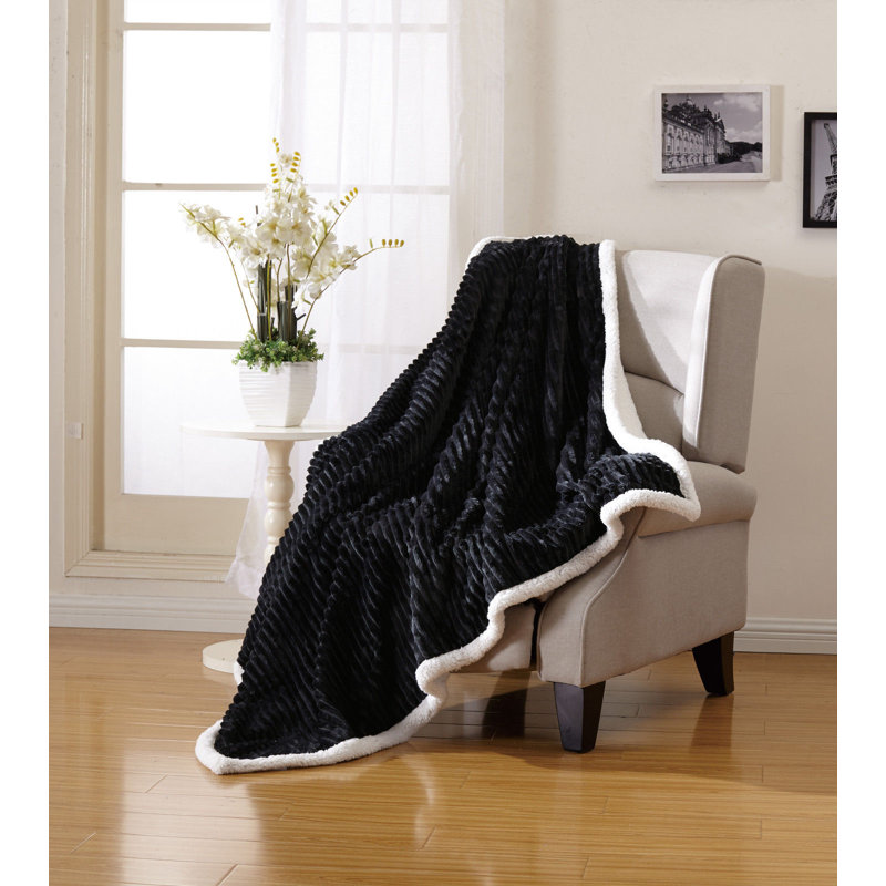 Jeté douillet en sherpa côtelé Plush Home, Noir