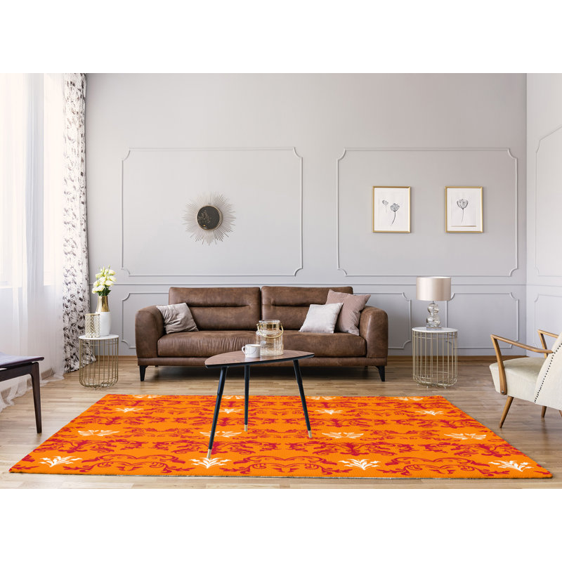 Tapis damassé orange / rouge, Rectangle 9 pi x 12 pi