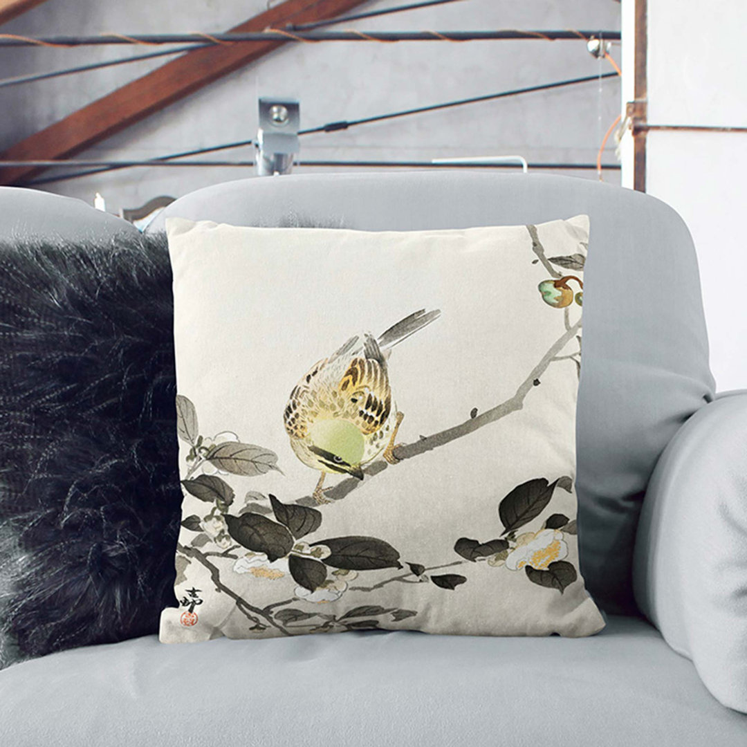 Bunting Bird on a Blossom Branch by Ohara Koson Cushion with Filling