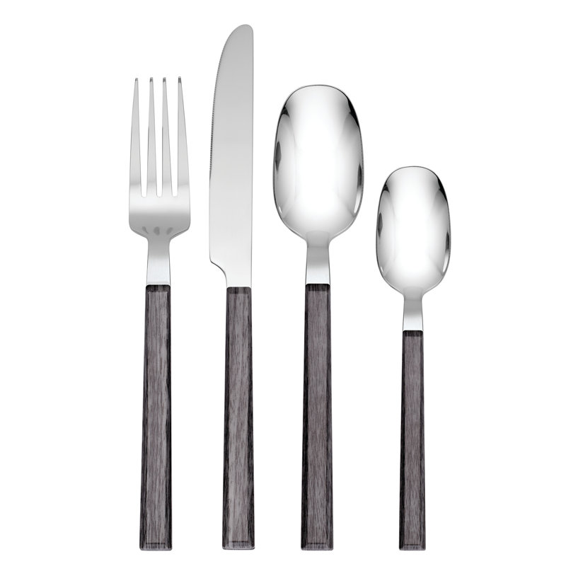 Henley Medium Wood and Stainless Steel 16-Piece Flatware Set