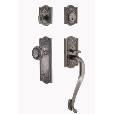 Wasatch Vintage Bronze Single-Cylinder Keyed Entrance Leverset with Deadbolt and Sandstone Lever, Left-Handed