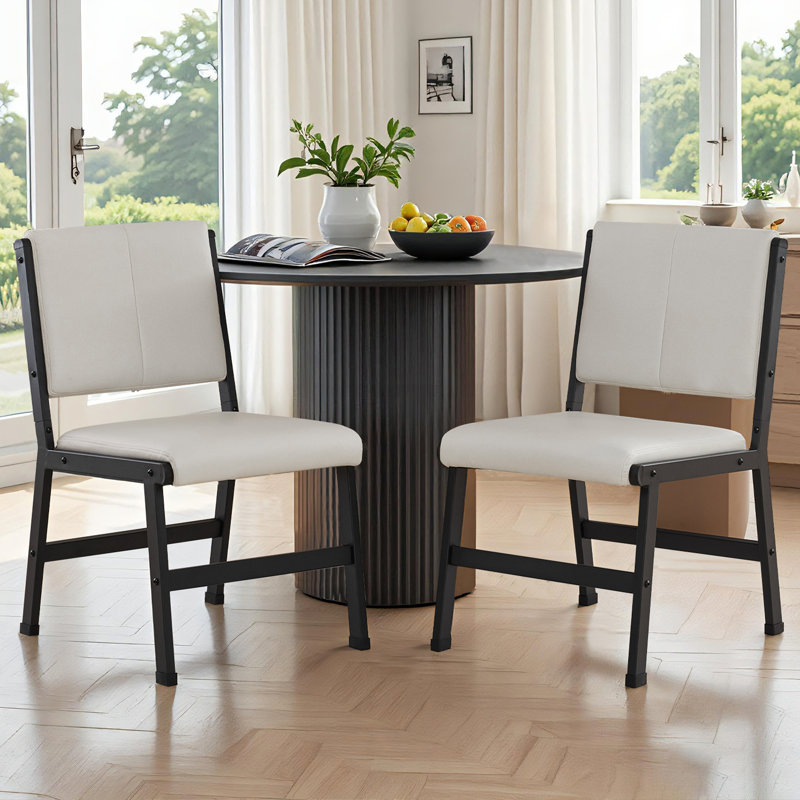 Metal Frame Breathable Synthetic Leather Upholstery Modern Dining Chairs White（Set for 2）, 2, White