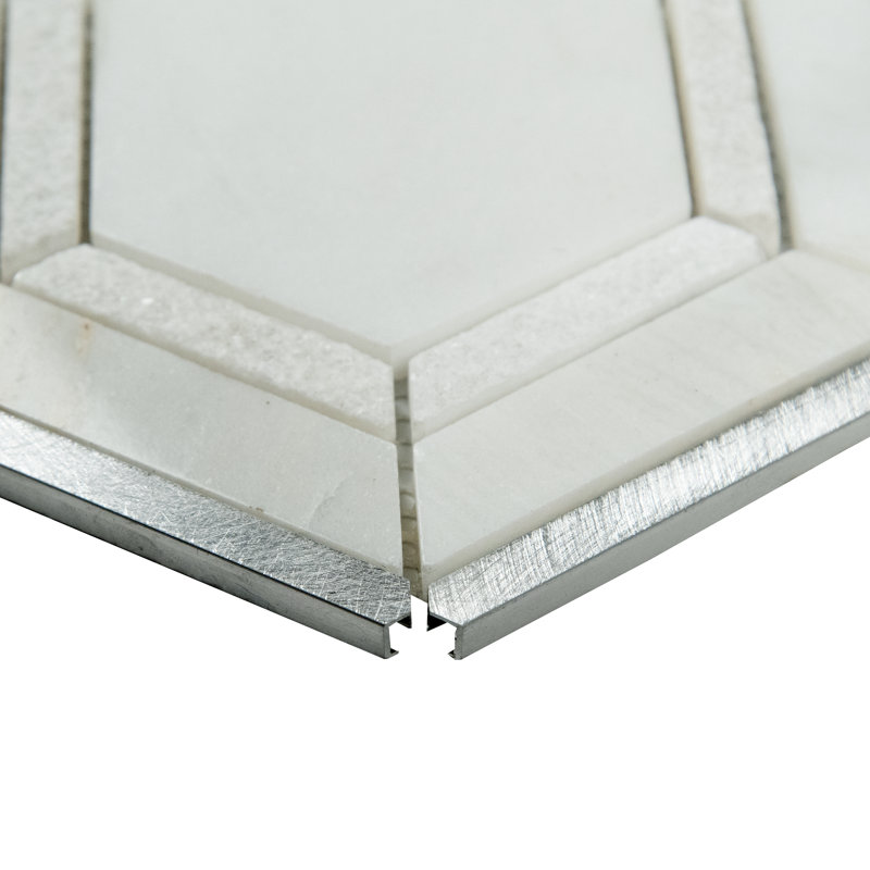 Carrelage mural mosaïque en métal 10 po x 12 po Artemis Hexagon, Plata vénitien