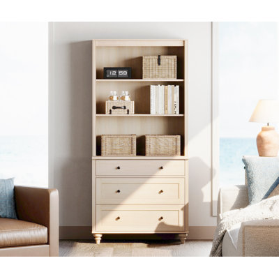 Scarlett Bookcase With 3 Drawers, Tall Book Case Shelf With 3-Tier Open Book Shelfs, Large Wood Bookcases Farmhouse Bookshelves For Living Room Bedroo