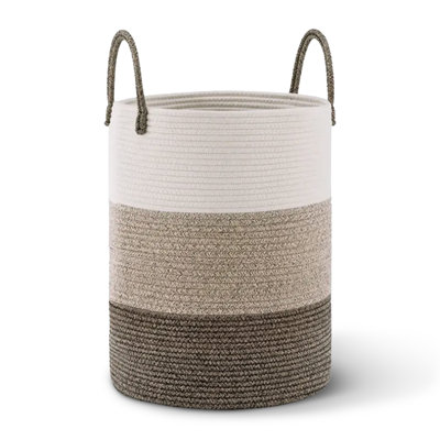 Grand panier à linge en coton tissé avec poignées 