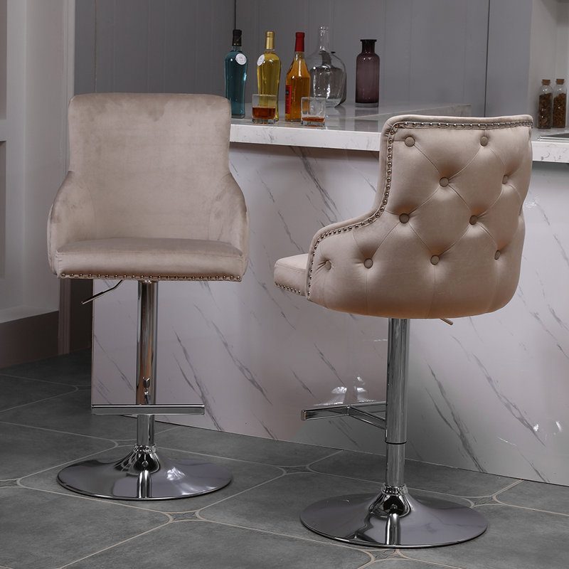 Stolle Swivel Upholstered Adjustable Height Counter Stool with Metal Frame, Pink
