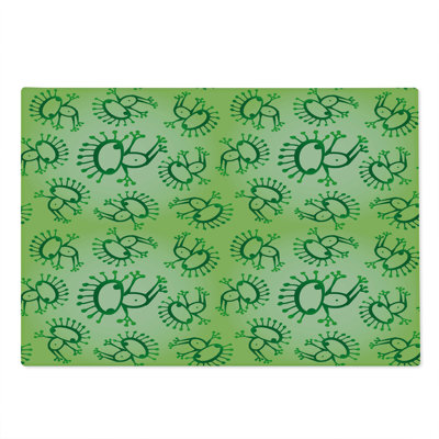 Ambesonne Green Cutting Board Large Size Doodle Style Alien Frogs Green