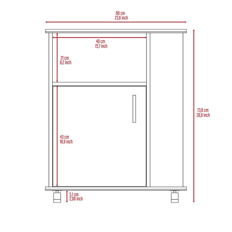 Armoire à porte simple inférieure H 29 po, une tablette ouverte, trois tablettes latérales, blanc