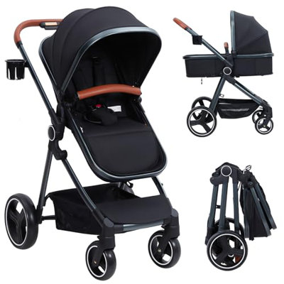 Stroller for Newborn, Convertible Baby Pram with Reversible Seat and One-Hand Fold, High Landscape Toddler Infant Pushchair with Storage Basket