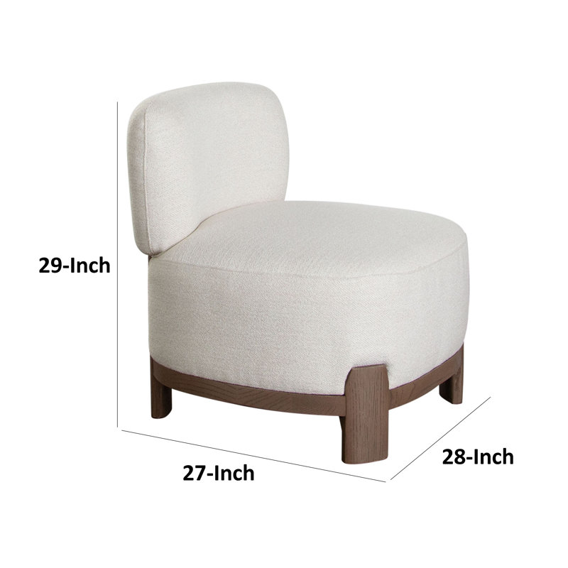 Chaise d'appoint Dem, siège en polyester blanc sans accoudoirs, pieds et garniture en bois