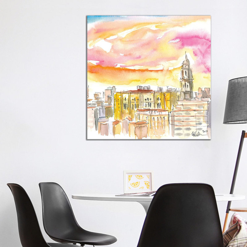 Malaga Cathedral and Mediterranean Cityscape 1 Piece Wrapped Canvas Wall Art, 93.98cm H x 93.98cm W x 1.9cm D