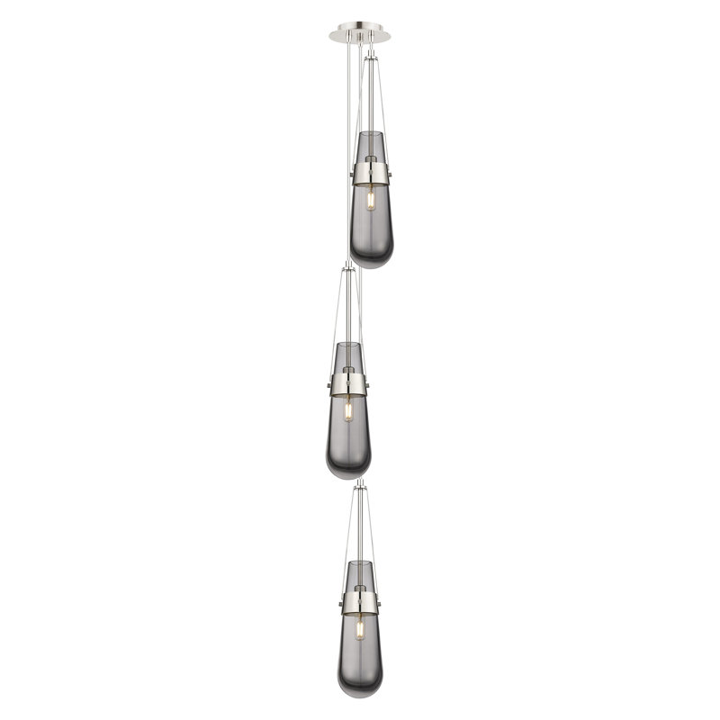 Luminaire suspendu grappe à 3 lumières Secor, Gris fumée clair, Nickel poli