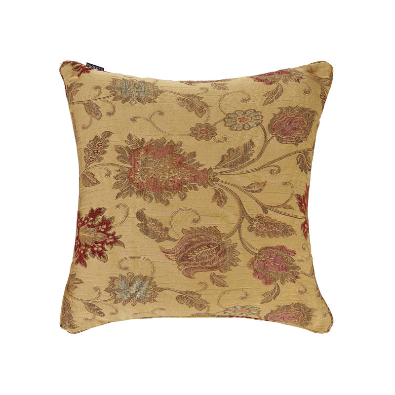 Floral Jacquard Polyester Filled Cushion, 45 x 45cm, Gold