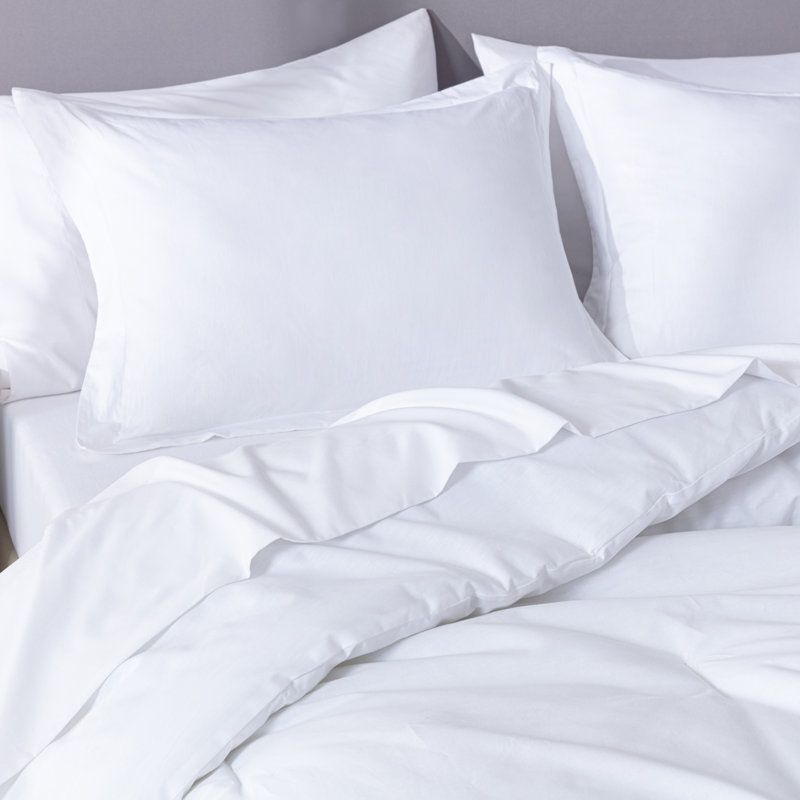 Cotton Twill Comforter Set, White, Queen Comforter + 2 Standard Shams