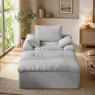 Canapé une place en velours côtelé, canapé profond, aucun assemblage requis, 1 pièce pour chambre, appartement et autres espaces