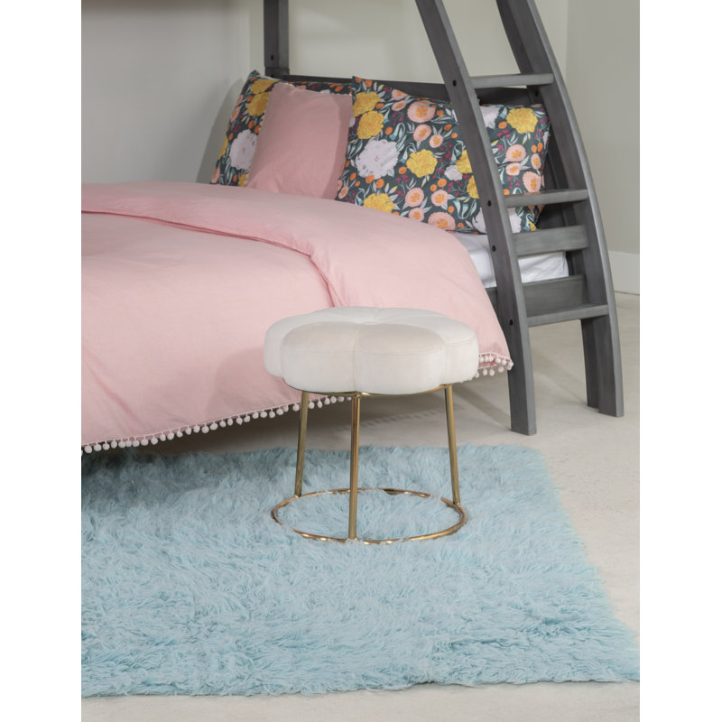 Bonview Flower Upholstered Velvet Metal Accent Stool, White