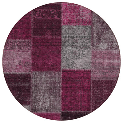 Tapis d'intérieur rond lavable 8 pi bourgogne et gris