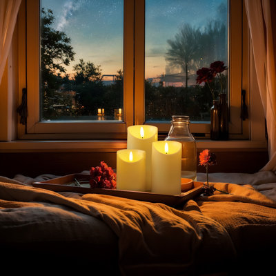 Rechargeable Flickering Flameless Pillar Candles (3 Packs)