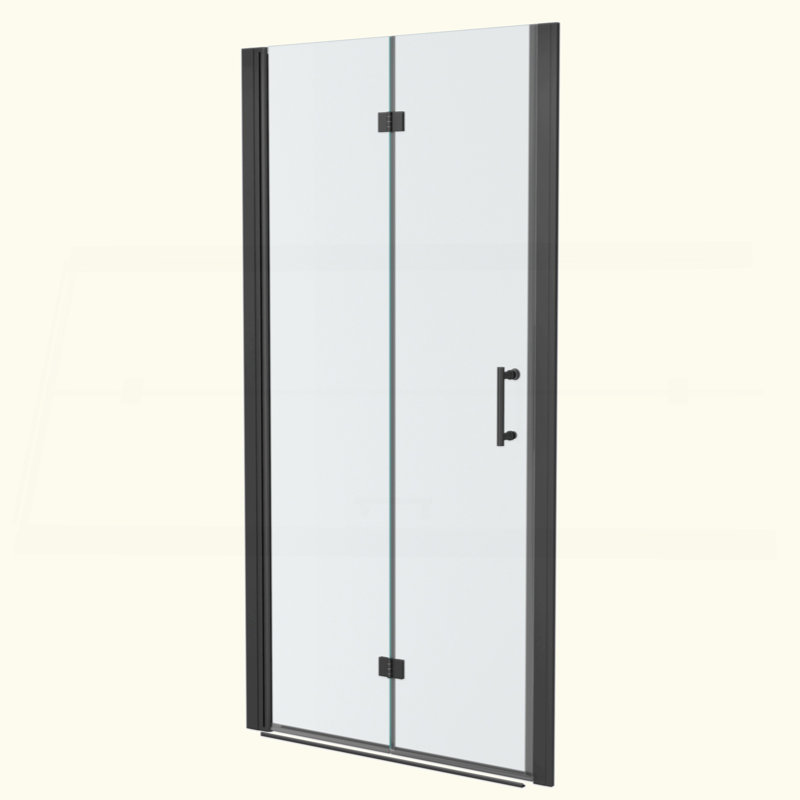 32"W X 72"H Fold Frameless Shower Door With Tempered Glass, Matte Black