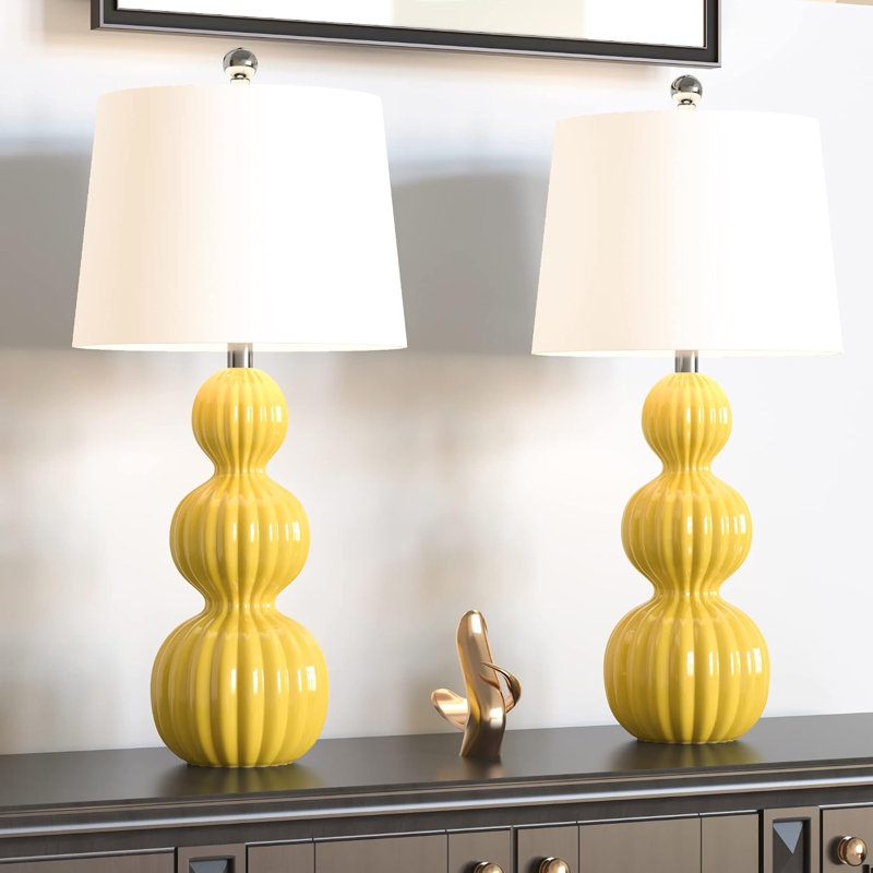 Lampe de table 2 pièces 38 cm L x 38 cm P x 70,5 cm H Céramique jaune 3 niveaux d'intensité
