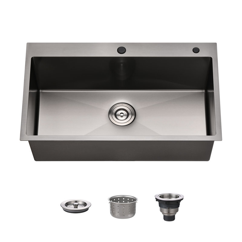 32"L × 19"W Drop-in Single Bowl Stainless Steel Kitchen Sink, Black
