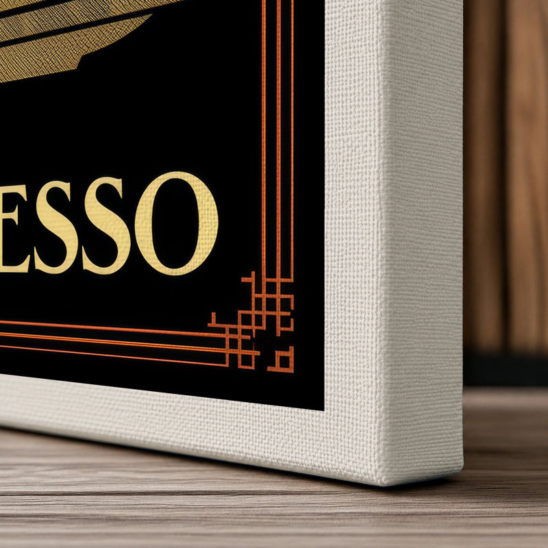 Espresso in Gold Art Deco - Wrapped Canvas, 18x12 - 45.7 x 30.5 cm, Cream Border