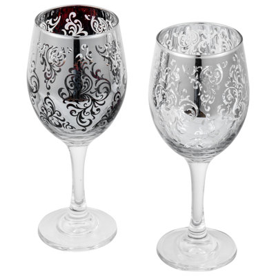 2 Piece Silver Stemmed Wine Glasses Glassware