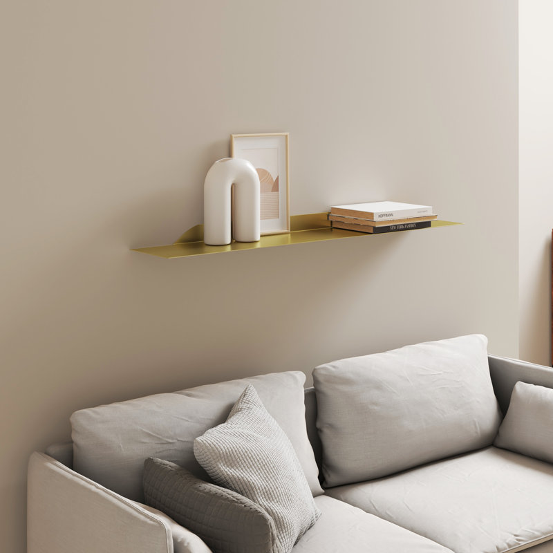 Maja Metal Floating Shelf, Gold, 4.5" H x 91.5" W x 15.25" D