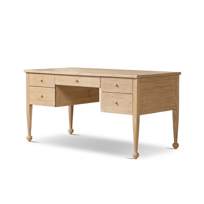 Balqis 60" Reclaimed Pine 5 Drawer Writing Desk, Heritage Light Natural Brown Reclaimed Pine Wood