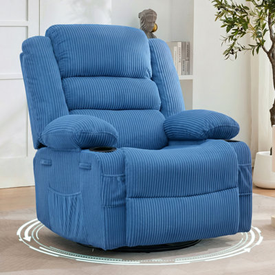 Rocking Recliner Chair for Adults, 360° Swivel Glider with Cup Holder, Deep Seat Corduroy Sofa for Living Room