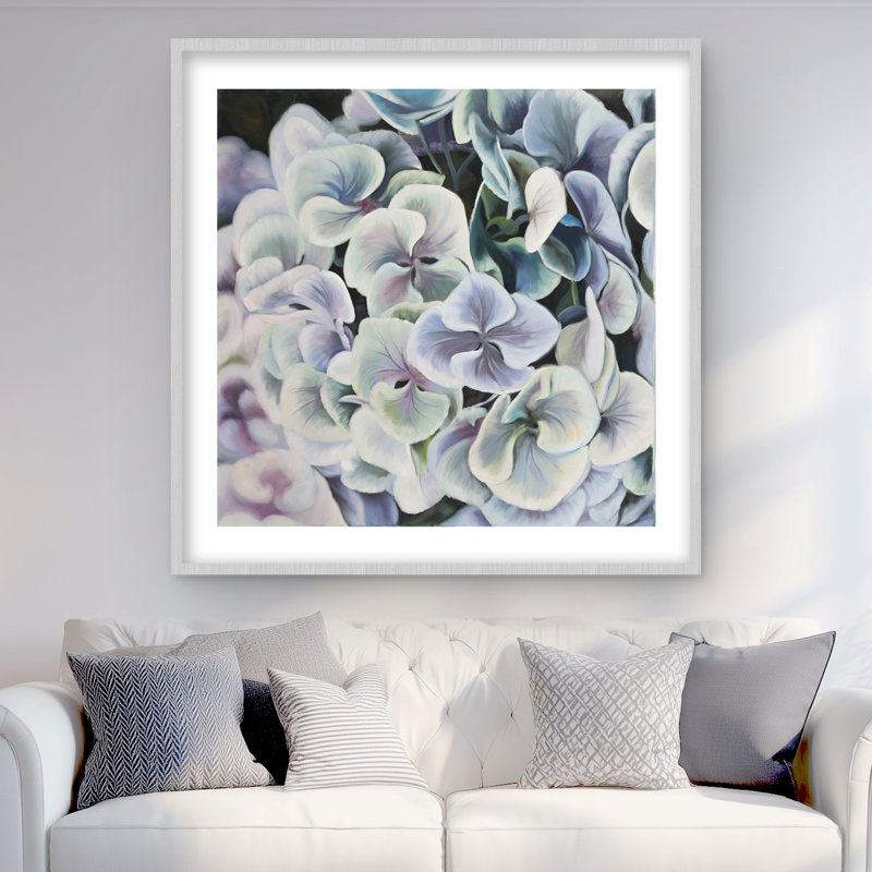 Fleurs d'hortensia colorées - impression encadrée verte, H 36 po x l 36 po