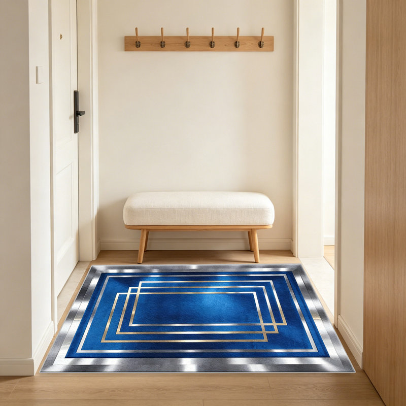 Blue Art Deco Geometric area rugs for Living Room, Soft and Comfortable, Suitable for all seasons, easy to maintain, machine washable Indoor floor mat, Under Table Farmhouse suitable for Bedroom, Dining Room, Study, Patio, Balcony, Home Decor