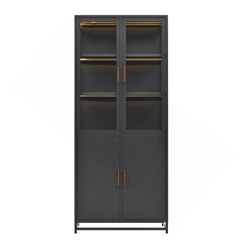 Versatile Display Cabinet With Advanced Features For Home And Office, Black
