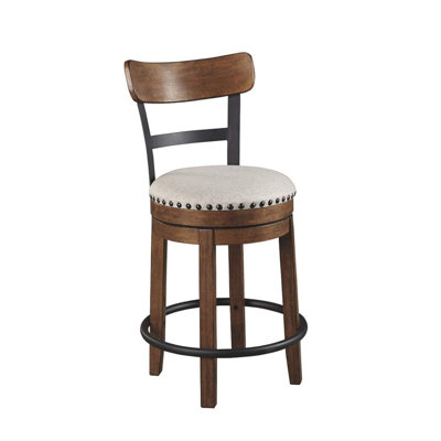Design by Ashley Valebeck Rustic Farmhouse Counter Height Swivel Bar Stool, Brown