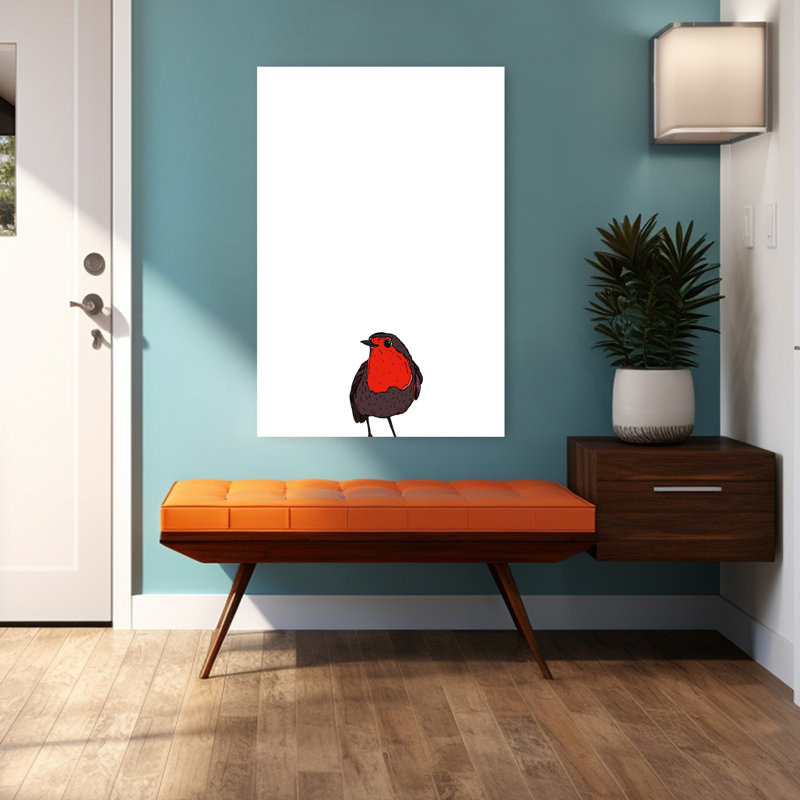 Petit oiseau rouge, oiseau minimaliste, nature, faune, 48" H x 32" W