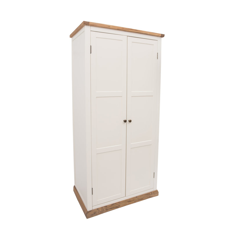 Engen 2 Door Solid + Manufactured Wood Wardrobe, Grey/Waxed/Waxed, Black