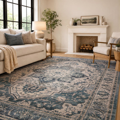 Tapis bleu marine antidérapant rétro