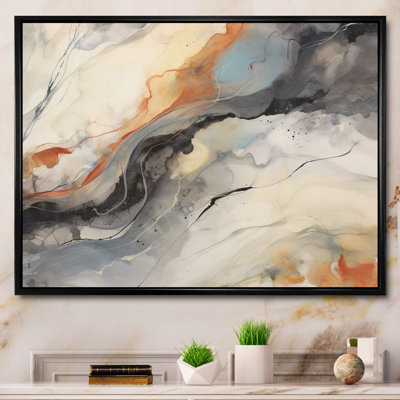 Marble Serenity Colorful Gray Watercolor Waves - Abstract Shapes Canvas Art Print