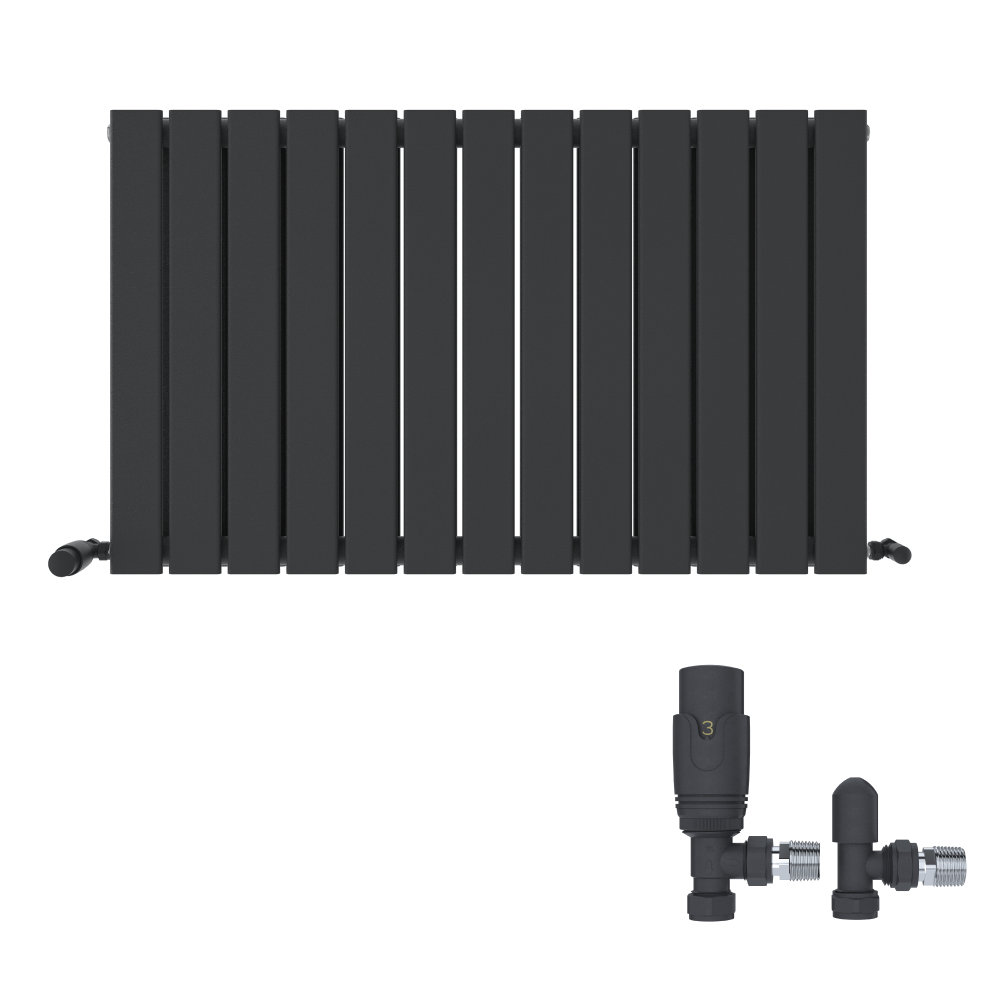 iBathUK Belgravia Horizontal Double Slim Flat Panel Radiator Angled Valve