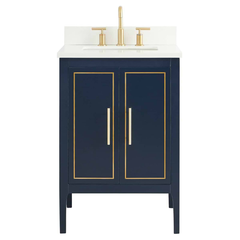 Province 24" Freestanding Standard Single Bathroom Vanity with Top, Navy/Gold, Gold Zinc Alloy