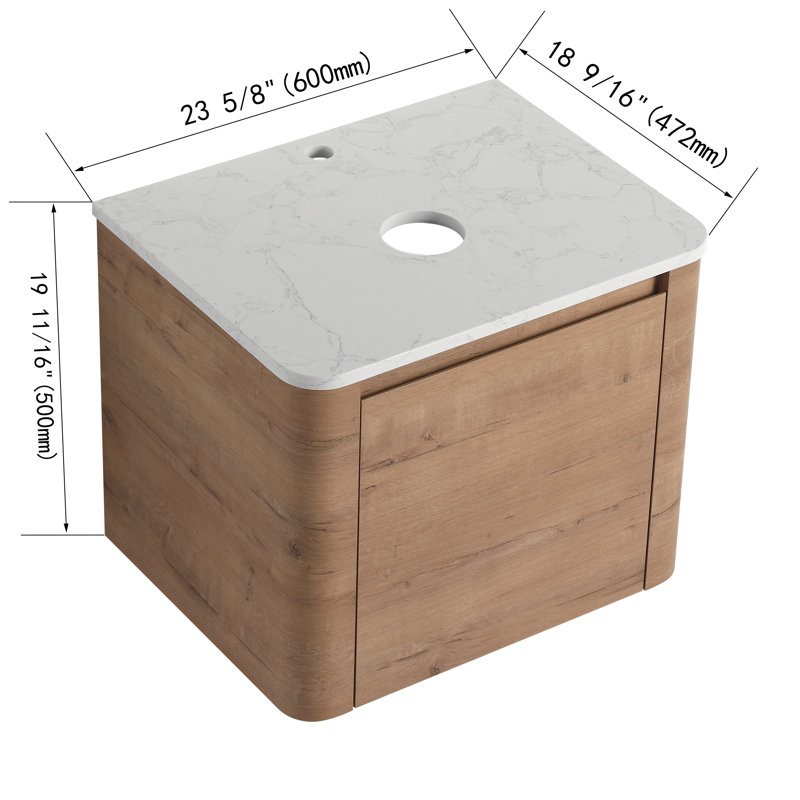 Meuble-lavabo mural 24 po en contreplaqué avec porte à fermeture en douceur (lavabo exclu) | Idée de cadeau