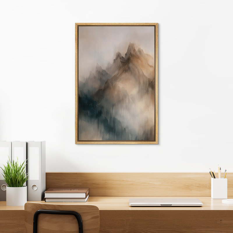 «Modern Modern Mountain Forms in Soft Beige and Blue», art mural encadré sur toile, H 36 po x l 24 po, Naturel