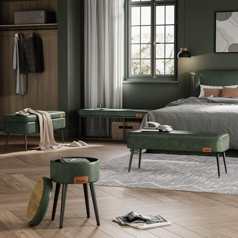 Banc de rangement en cuir, Standard, Vert forêt