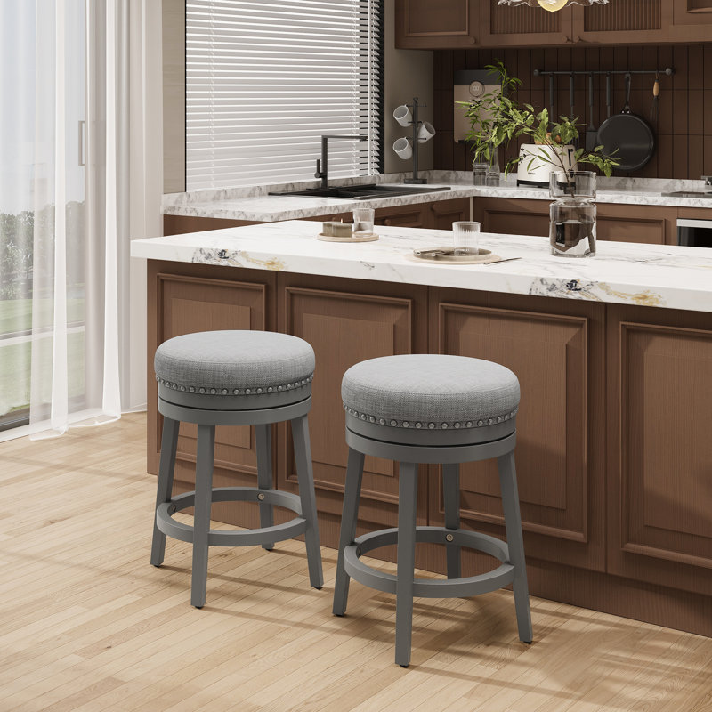 Tabouret de bar rembourré pivotant en bois massif, Gris